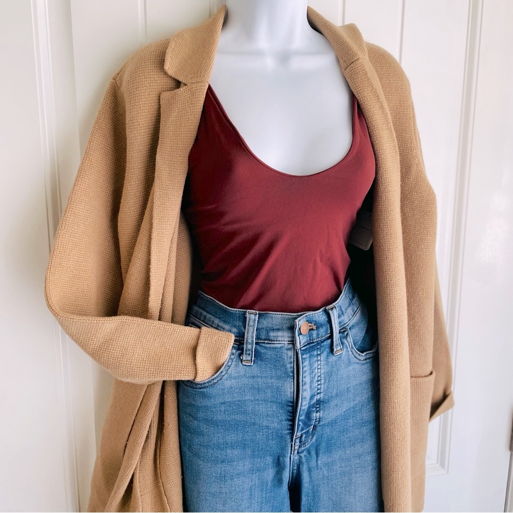 Talbots Tan Knit Luxe Sweater W/ Pockets Sz Medium